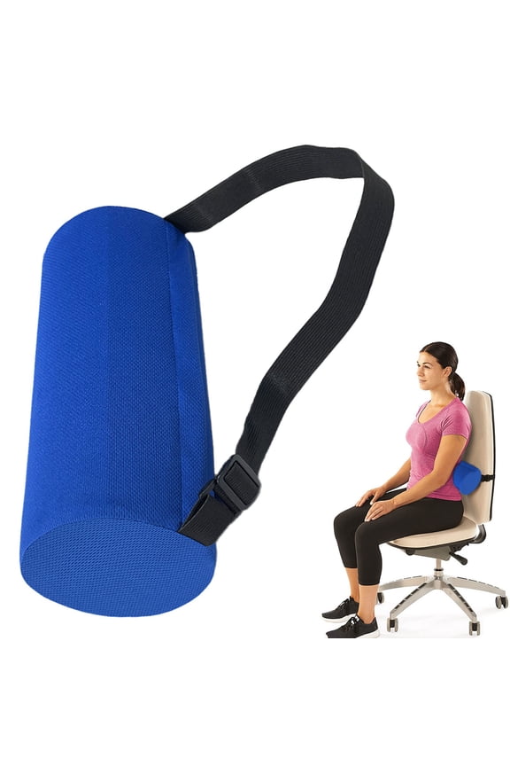 Lumbar Roll Pillow for Lower Back Support, Memory Back Support Cushion with Elastic Strap, Ergonomic Neck Roll Pillow for Chair Car Travel, 11 Inch, Size A, 1Pc, Color A