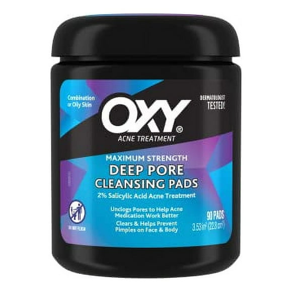OXY Acne Medication Cleansing Pads Daily Defense with Maximum Strength 2% Salicylic Acid 90 Count (90 pads; Pack of 3)