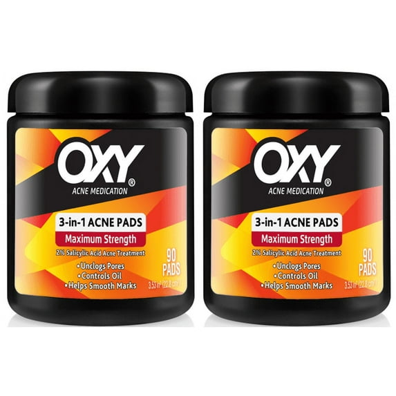 OXY Maximum Action 3-In-1 Treatment Pads 90 ea (Pack of 2)