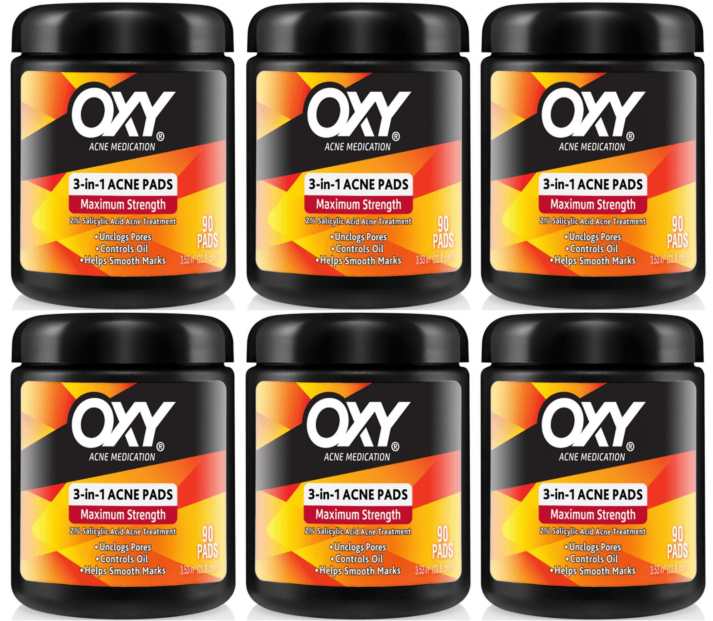 OXY Maximum Action 3-In-1 Treatment Pads 90 ea (Pack of 6)