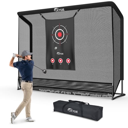 OXYGIE 10x7.5FT Golf Practice Hitting Net for Backyard Driving with Heavy Duty Frame Target Cloth Personal Driving Range for Indoor or Outdoor