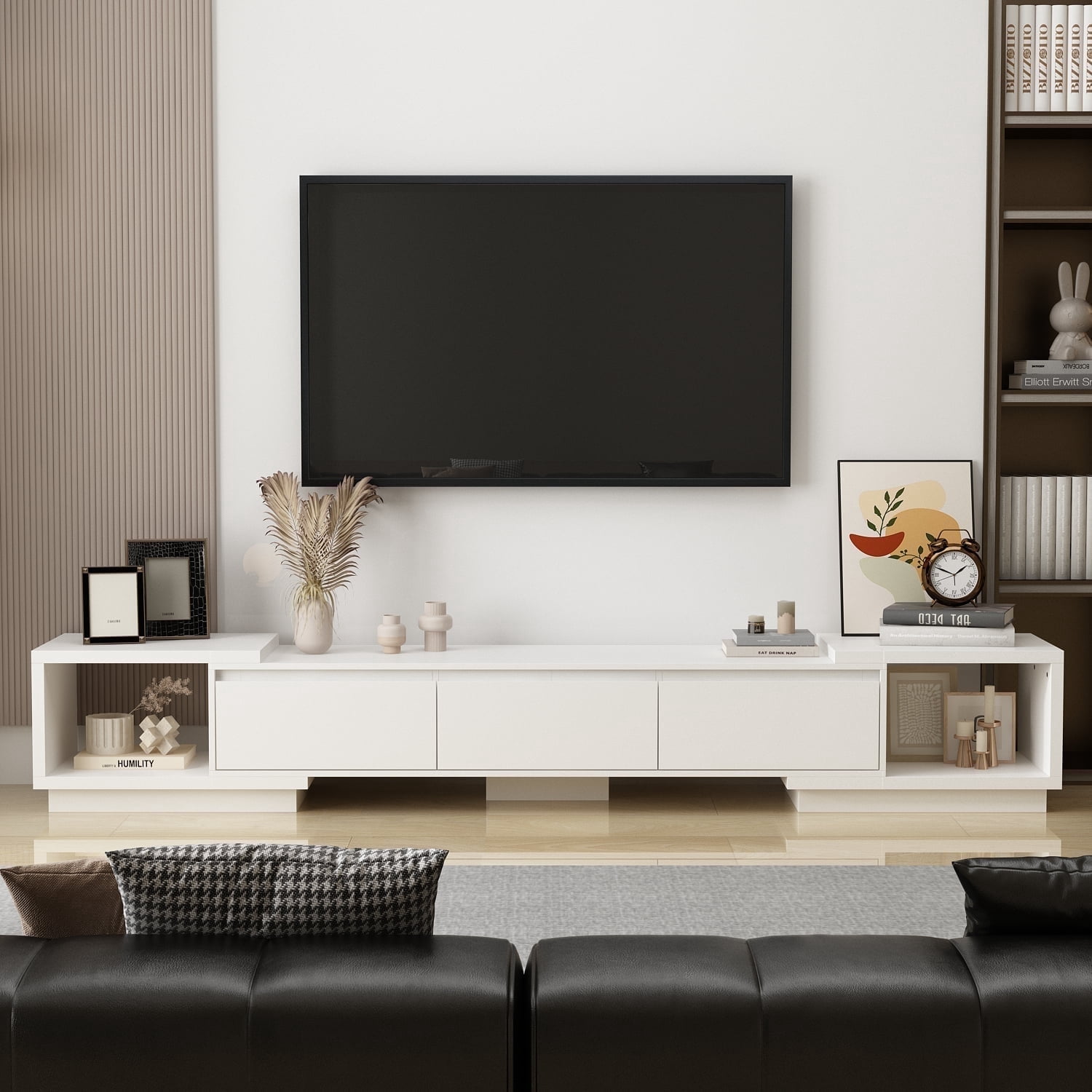 OxyLife Extended TV Stand with Drawers, Entertainment Center for Living Room, White