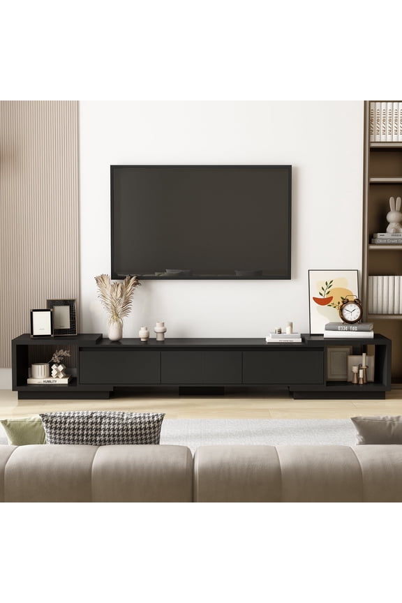106.3 inch Extended TV Stand with Drawers, Entertainment Center for Living Room, Black