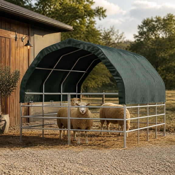 OXYLIFE 12 ft x 12 ft Corral Shelter Canopy, UV-Treated 220 g Cover for Livestock Panels,Dark Green