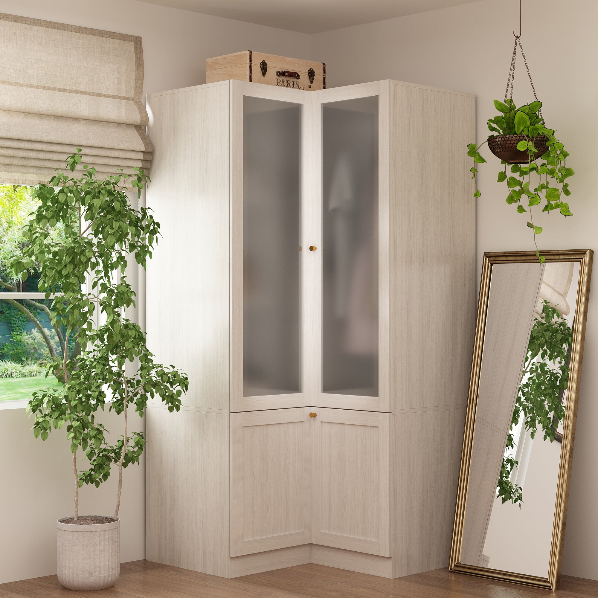 OXYLIFE 70.9 inch Corner L Shaped Clothing Armoire Wardrobe Closet with ...