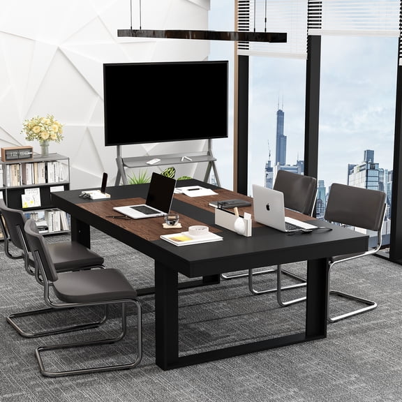 OXYLIFE 86.6"*47.2" Large Computer Desk Meeting Table for Home Office,Brown