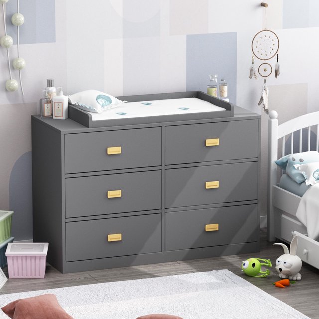 OXYLIFE Baby Nursery Station Changing Table , 6 Drawers Dresser Storage