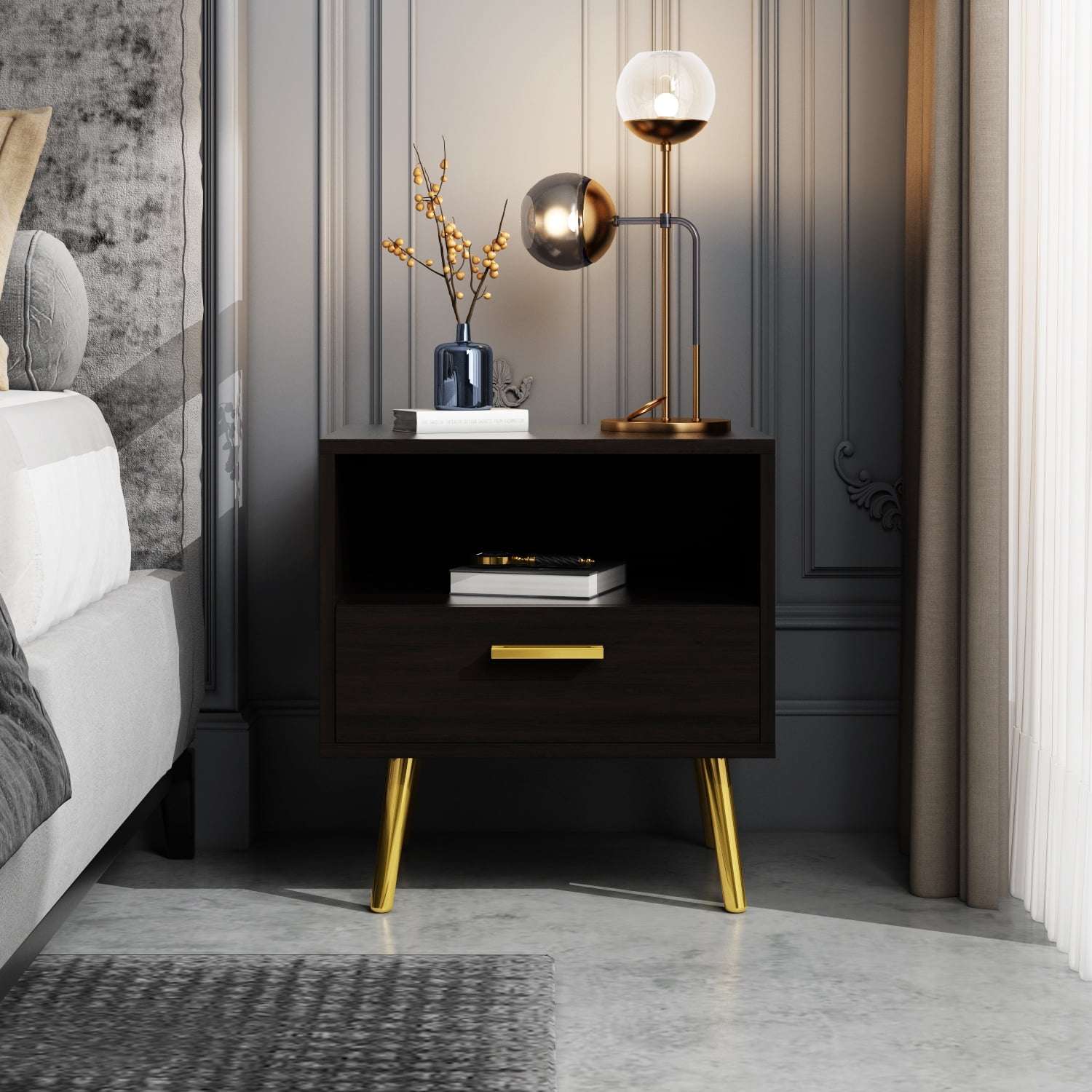 OXYLIFE Bedside Table for Bedroom, End Table with Drawer and Open Shelf — free download