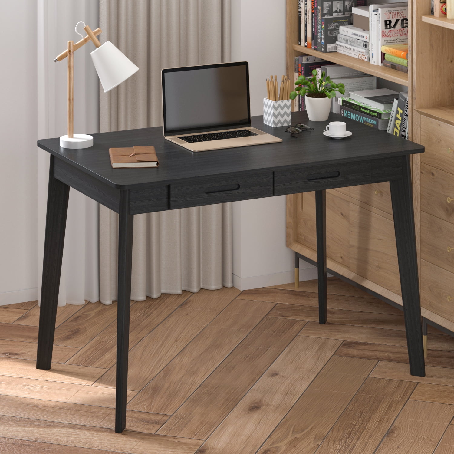 OXYLIFE Computer Writing Desk with 2 Drawers, Laptop Table Study Desk ...