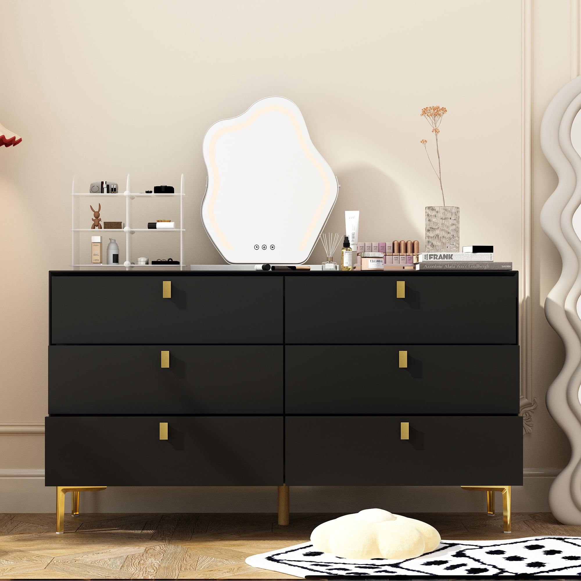 diy black and gold dresser Kendall - 6-Drawer Dresser with Mirror main image 1