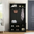 thumbnail image 1 of OXYLIFE Hall Tree and Shoe Storage Bench with 6 Cube and 4 Hooks, Black, 1 of 14