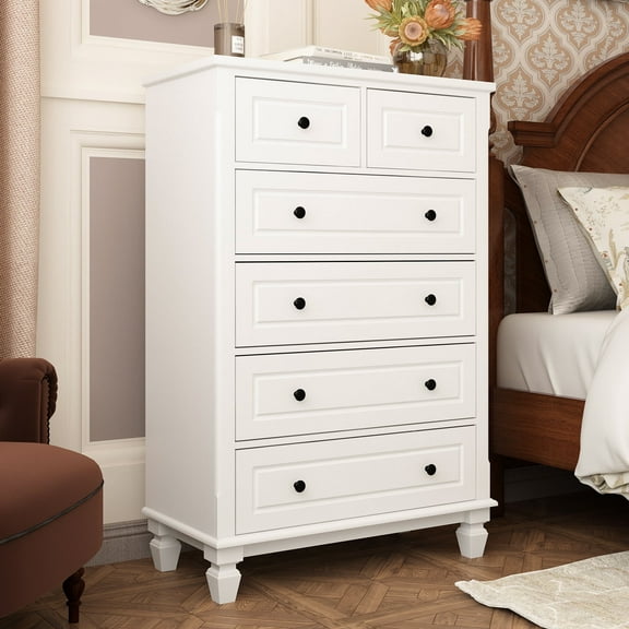 OXYLIFE High Dresser Chest with 6 Drawers for Bedroom, Living Room, Entryway, Hallway, White