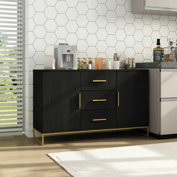 OXYLIFE Kitchen Buffet Sideboard, Black Storage Cabinet with 3 Drawers for Living Room Kitchen, 47.2" Wide