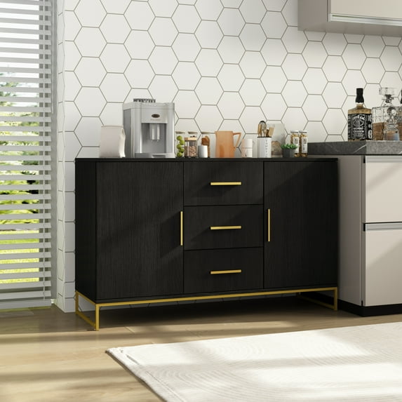 OXYLIFE Kitchen Buffet Sideboard, Black Storage Cabinet with 3 Drawers for Living Room Kitchen, 47.2" Wide