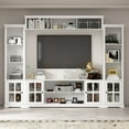 thumbnail image 1 of OXYLIFE Large Entertainment Center with Bookcase, TV Media Center Console Table with Open Shelves and Glass Door, White, 1 of 8
