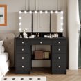 thumbnail image 1 of OXYLIFE Makeup Vanity Desk with Mirror and 3 Color Lights and 9 Drawers for Bedroom, Black, 1 of 6