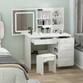 thumbnail image 1 of OXYLIFE Makeup Vanity Table Set with Sliding Lighted Mirror, 5 Drawers and Storage Shelves, Dressing Table Desk with Stool,White, 1 of 9