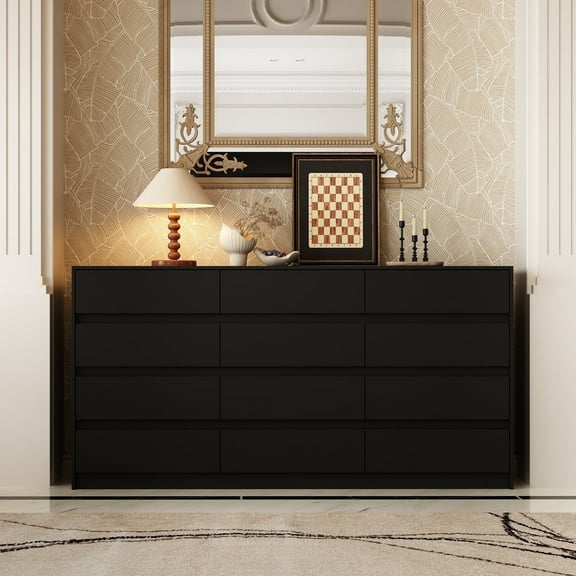 Oxylife Modern 12-Drawer Dresser with Large Storage, Side Cabinet for Bedroom/Living Room, Black
