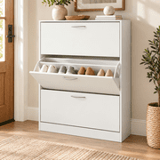 OXYLIFE 3 Tiers Shoe Storage Cabinet for Hallway,16-24 Pairs Shoe Rack Storage Organizer with Adjustable Shelves,31.6''W White