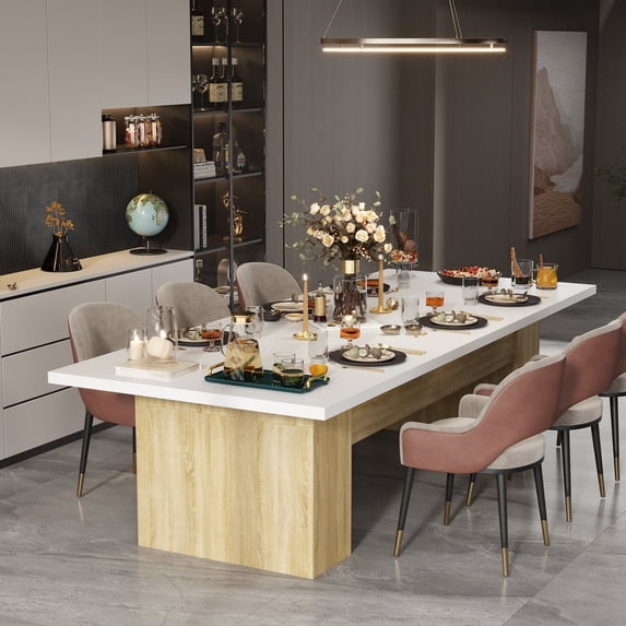 OXYLIFE Modern Dining Table for 6-8 Person for Living Room,Kitchen, 118.1" Length, White