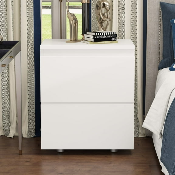 OxyLife Nightstand Bedside Table, Accent End Table with 2 Drawers, White