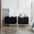 thumbnail image 1 of OXYLIFE Nightstand Set of 2 Bedside, End Side Table with 2 Drawers & Gold Metal Legs for Bedroom, Black, 1 of 12