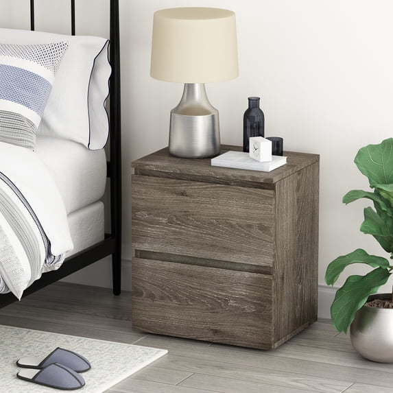 OXYLIFE Nightstand Set of 2 Side Tables for Bedroom with Drawers Rustic Gray
