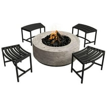 OXYLIFE Outdoor Curved Metal Firepit Bench Seating Set of 4 for Garden, Patio, Porch, Backyard, Crossover Style
