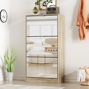 OXYLIFE Shoe Storage Cabinet Organizer with 3 Flip Mirrored Drawers for Entryway