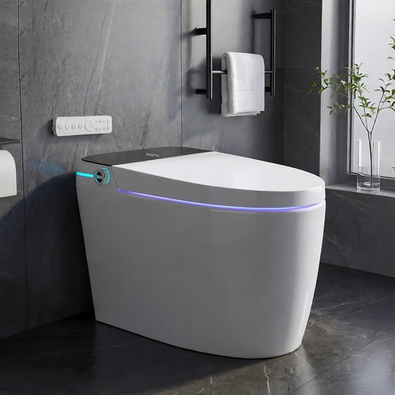 OXYLIFE Smart Toilet with Built-in Bidet,One-piece Toilet with Tankless Bidet, 1.28 Gallons Auto Flush with Foam Shield, Soft-closing Heat Seat & Dryer for Bathrooms