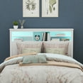 thumbnail image 1 of OXYLIFE Wood Full Queen Bookcase Headboard with Storage Shelf, Remote Control, 16 Colors Dimmable LED, White, 1 of 8