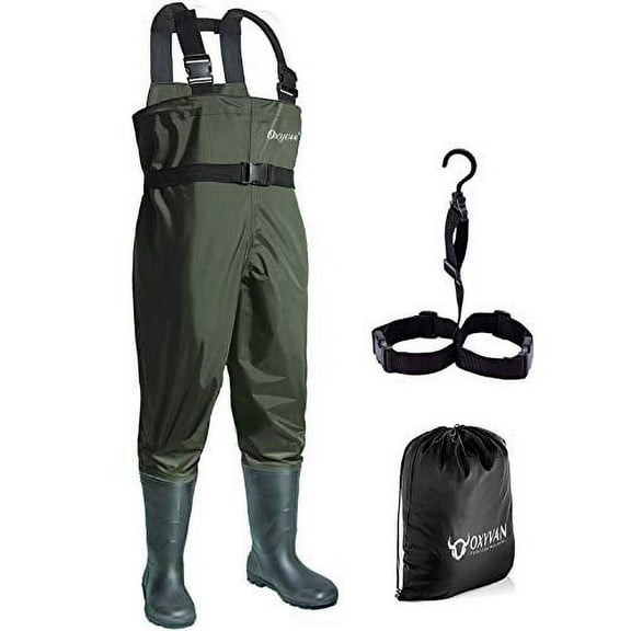 OXYVAN Waders Waterproof Lightweight Fishing Waders with Boots Bootfoot Hunting Chest Waders for Men Women (M11/W13, Army Green)