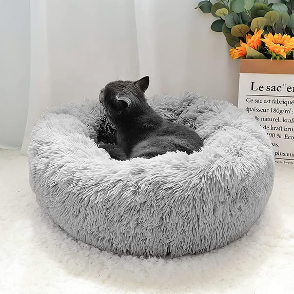 OYANTEN Fluffy Cat Beds for Large Cats Small Dogs Machine Washable Misty Gray/20in