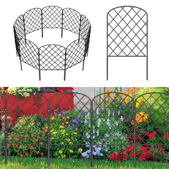 OYEAL 10 pack Decorative Arched Garden Fence, Total 10ft(L) x 24in(H) Rustproof Metal Wire Animal Barrier Border for Outdoor Patio Garden Yard, Black
