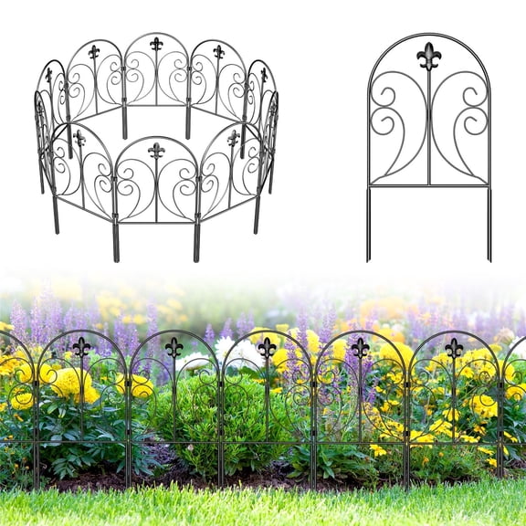 OYEAL 19-pack Decorative Garden Fence Animal Barrier 24in(H)20ft(L) No Dig Rustproof Metal Fencing for Yard, PatioGarden, Arched