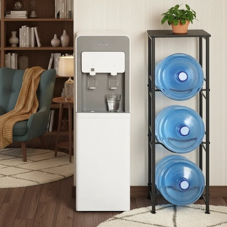 OYEAL 3-Tier Black 5 Gallon Water Bottle Jug Holder with Top Shelf, Heavy Duty Water Dispenser Stand Rack for Kitchen Living Room Office