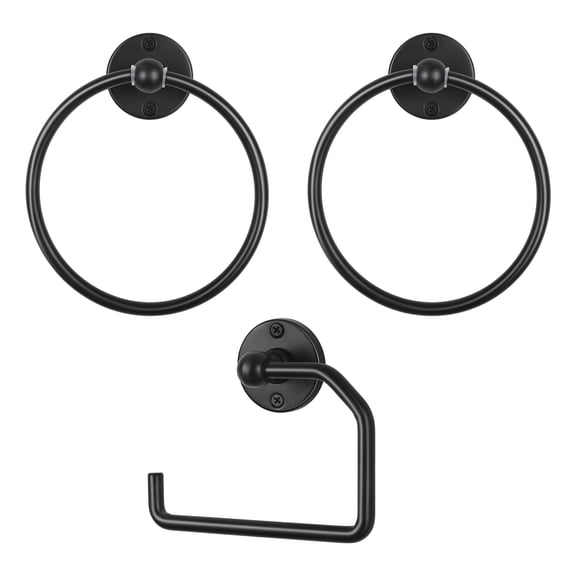 OYEAL 3 Pcs Bathroom Accessories Kit, Wall Mounted Bathroom Hardware Set: Towel Rings + Toilet Paper Holder with Screws