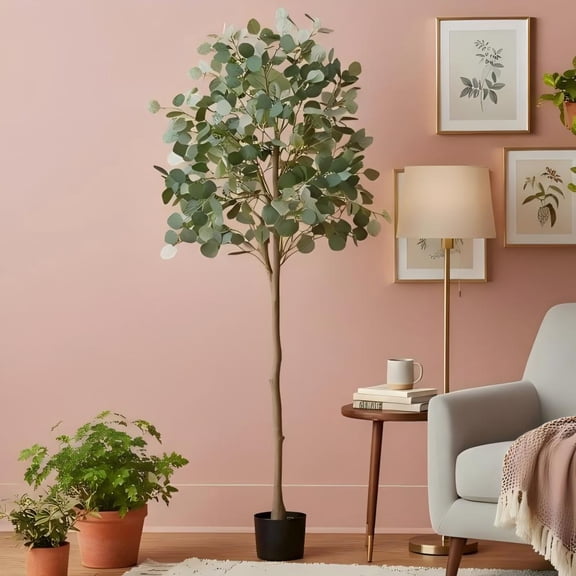 5ft Artificial Eucalyptus Tree, Faux Potted Greenery, Fake Tree with Fake Greenery Leaves for Home Decor Indoor & Outdoor
