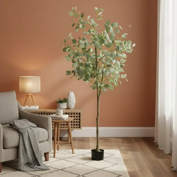 OYEAL 6ft Tall Faux Eucalyptus Tree, Artificial Tree for Modern Home Office, Living Room, Bedroom, Hallway Corner Decor