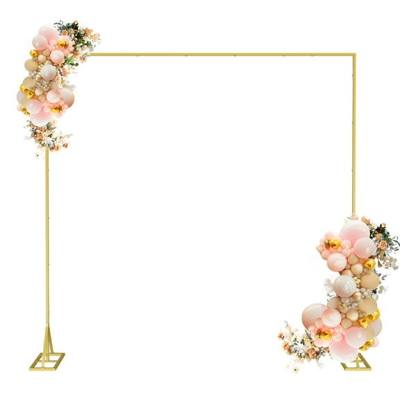 OYEAL Metal Square Arch Stand, 8.2 X 8ft, Adjustable Balloon Arch Stand for Photo Booth Background, Birthday Party Decorations, Gold