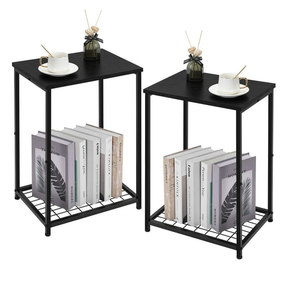 OYEAL 2 Pcs Nightstands, Narrow Side Tables for Small Spaces, Compact End Tables, Ideal for Bedroom, Living Room(Black)