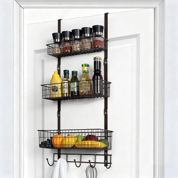 OYEAL Brown 3 Tier over The Door Storage Baskets, Back of Door Organizer for Small Space for Bathroom, Kitchen, Office