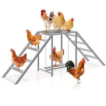 OYEAL Chicken Coop Perch with Swing, Metal Roosting Bars with Ladder Chicken Toys Accessories for Pets' Healthy &  Happy, Suitable for Backyard Farm, Gray