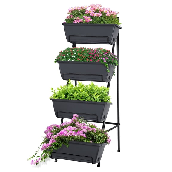 OYEAL Gray 4 Tier Raised Garden Bed with Legs, Vertical Garden Planters for Flowers, Vegetables, Plants