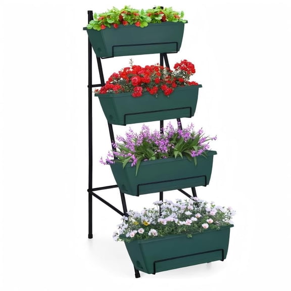 OYEAL Green 4 Tier Raised Garden Bed with Legs, Vertical Garden Planters for Flowers, Vegetables, Plants