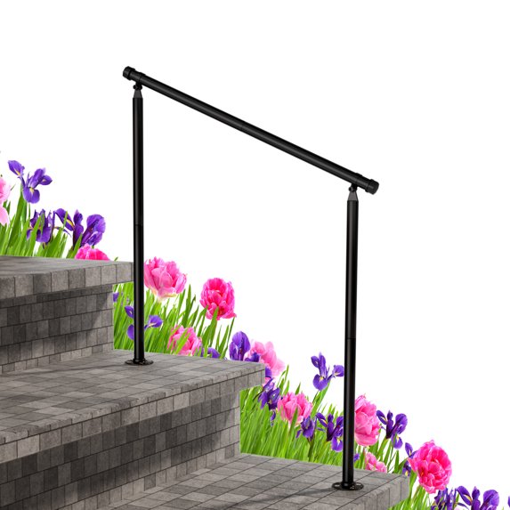 Step Railed OYEAL Metal Handrails for Outdoor Steps Fit 2 to 3 Steps, Black Wrought ...