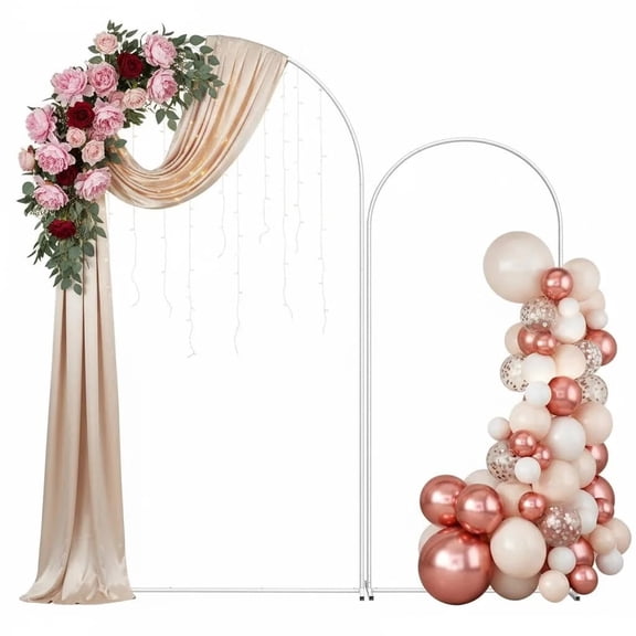 2pcs Metal Arch Backdrop Stand (7.3FT+6FT),  Balloon Arch Stand with Base for Wedding Ceremony, Baby Shower, Outdoor & Indoor Decoration, White