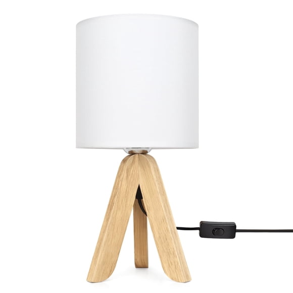OYEAL Small Table Lamp Desk Light with White Fabric Shade, Wood Nightstand Lamp for Kids Room, Office, Study Room, Bedroom(Light Bulb Not Included
