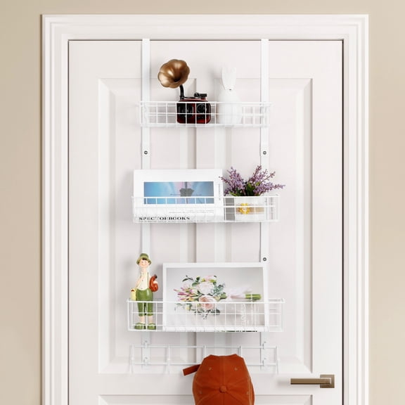 OYEAL White 3 Tier over The Door Storage Baskets, Back of Door Organizer for Small Space for Bathroom, Kitchen, Office