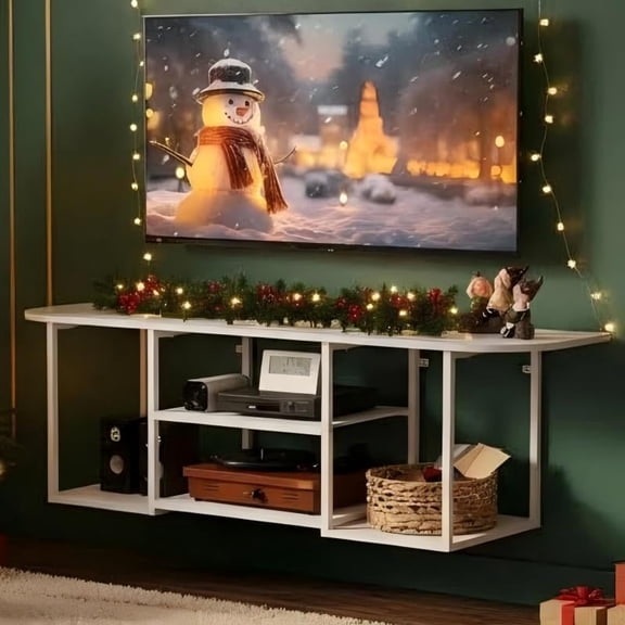 TV Stand for Living Room, Floating Entertainment Center with Storage Shelf for Under TV Console Table for 50 inch TV, for Living Room, Bedroom & Office, White